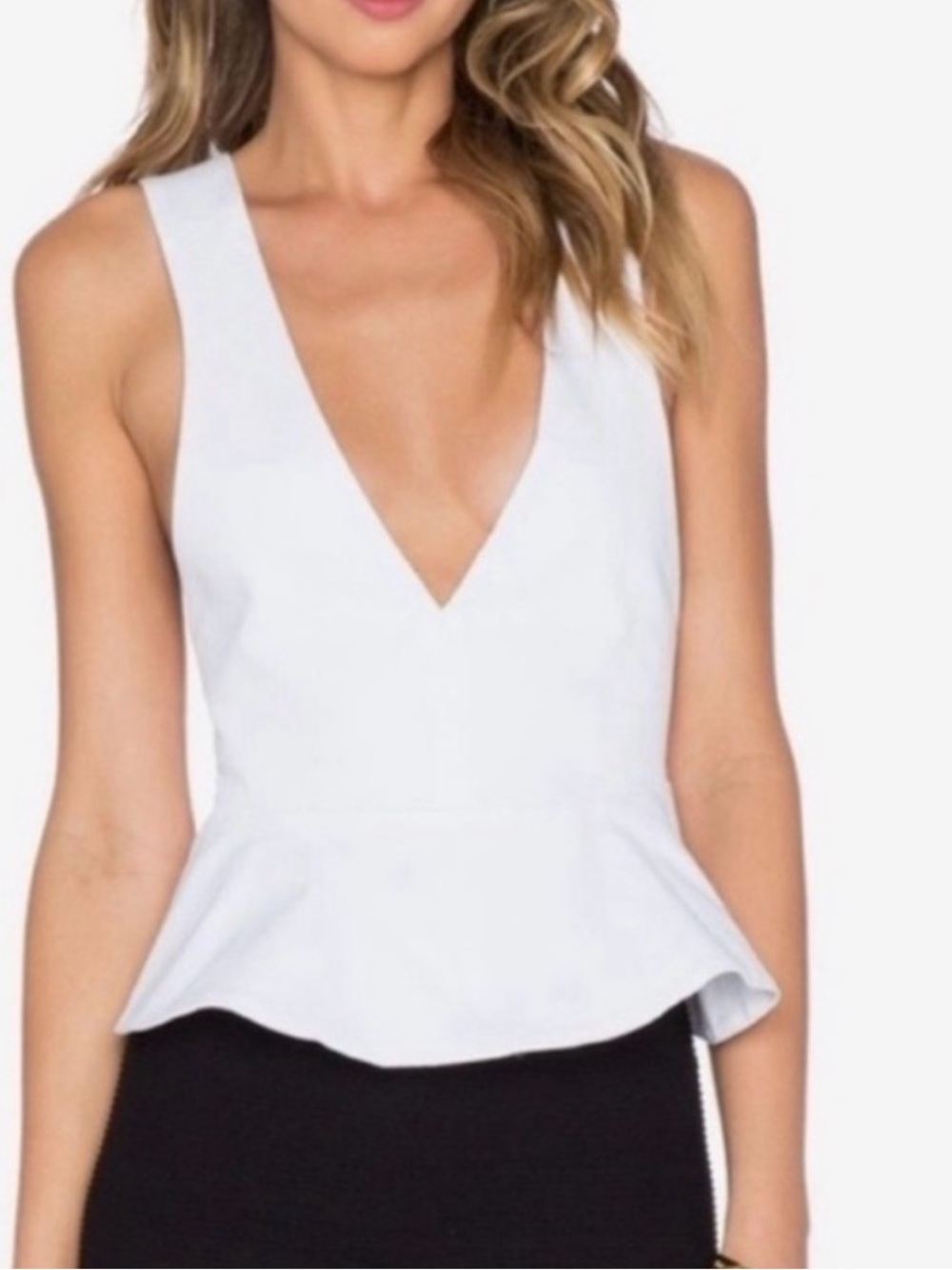 Alexis’s Sawyer V-Neck Peplum Top in White cross back small